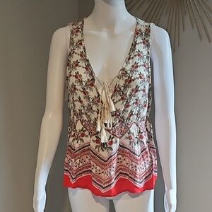 Patrons of Peace Red and White Relaxed Tie Front Blouse